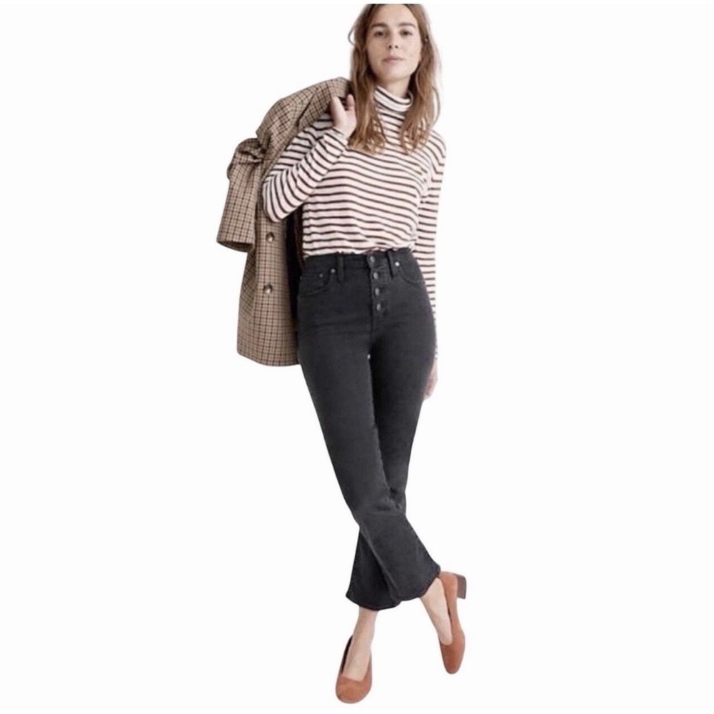 Madewell Cali Demi Boot Jeans 24 Black‎ Gray High Rise Button Fly